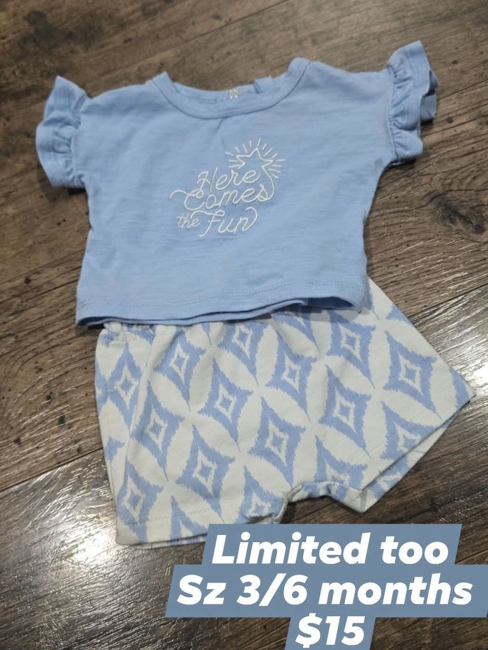 Limited Too Light Blue Baby Bodysuit with Pink Flower Logo